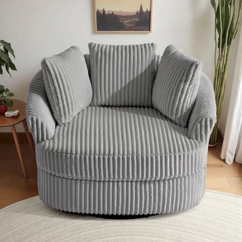 Fauteuil pivotant surdimensionné 43 W en velours côtelé pelucheux avec accoudoirs encastrés