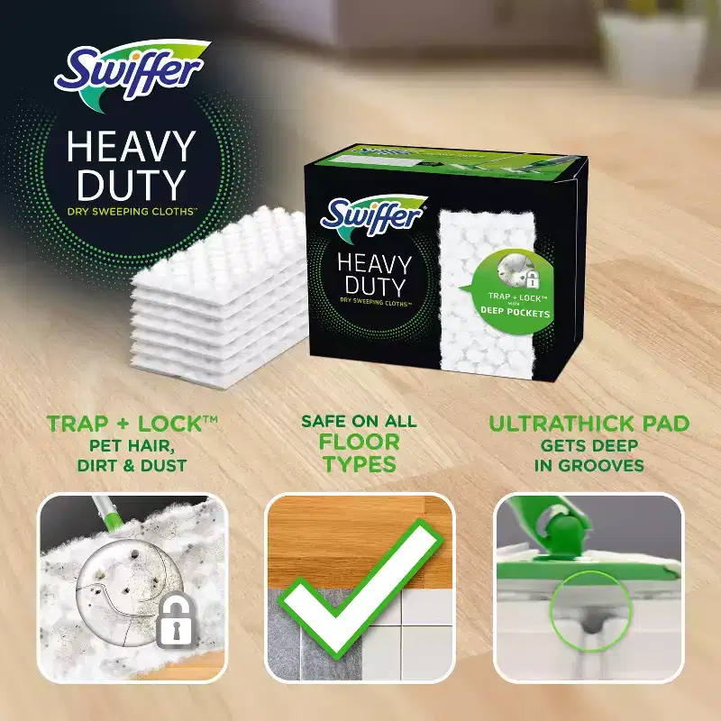 Swiffer Sweeper Heavy Duty Multi-Surface Dry Cloth Refills for Floor Sweeping and Cleaning - Unscented