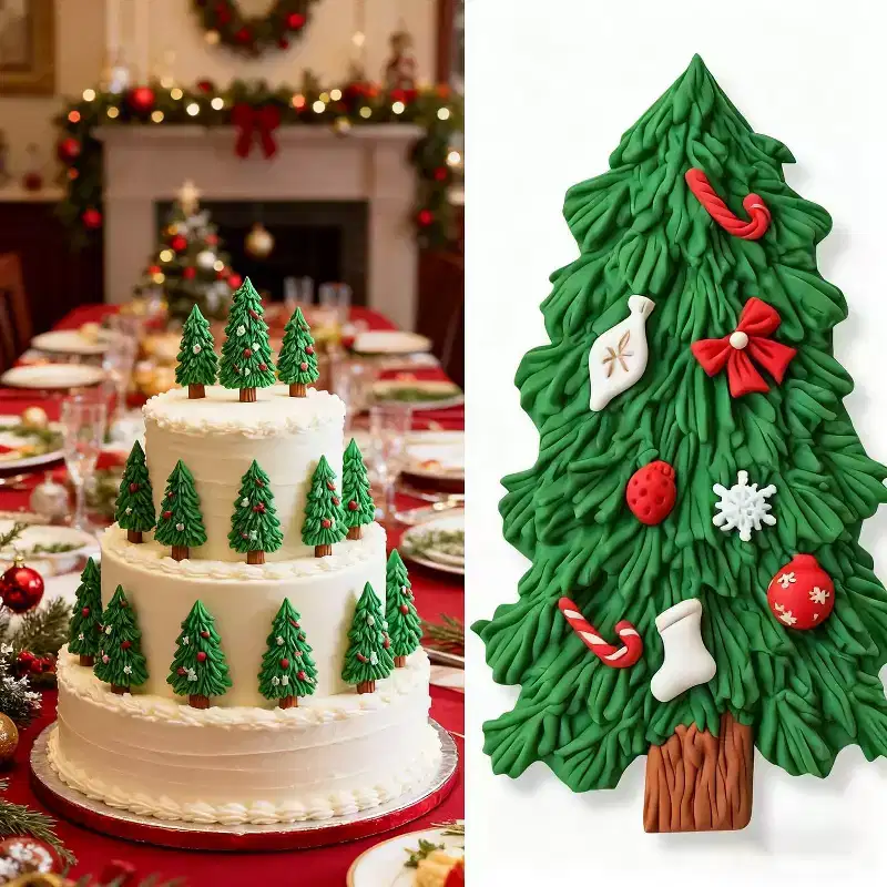 JDICTION 3D Christmas Silicone Molds, Large Xmas Tree Crystal Ball Snowflake Fondant Cake Decorating Molds for Holiday Candy Cookie Cupcake