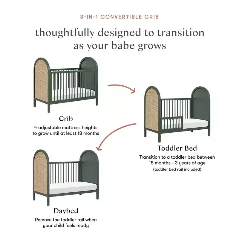 Boho Cane 3-in-1 Convertible Crib with Toddler Bed Conversion Kit