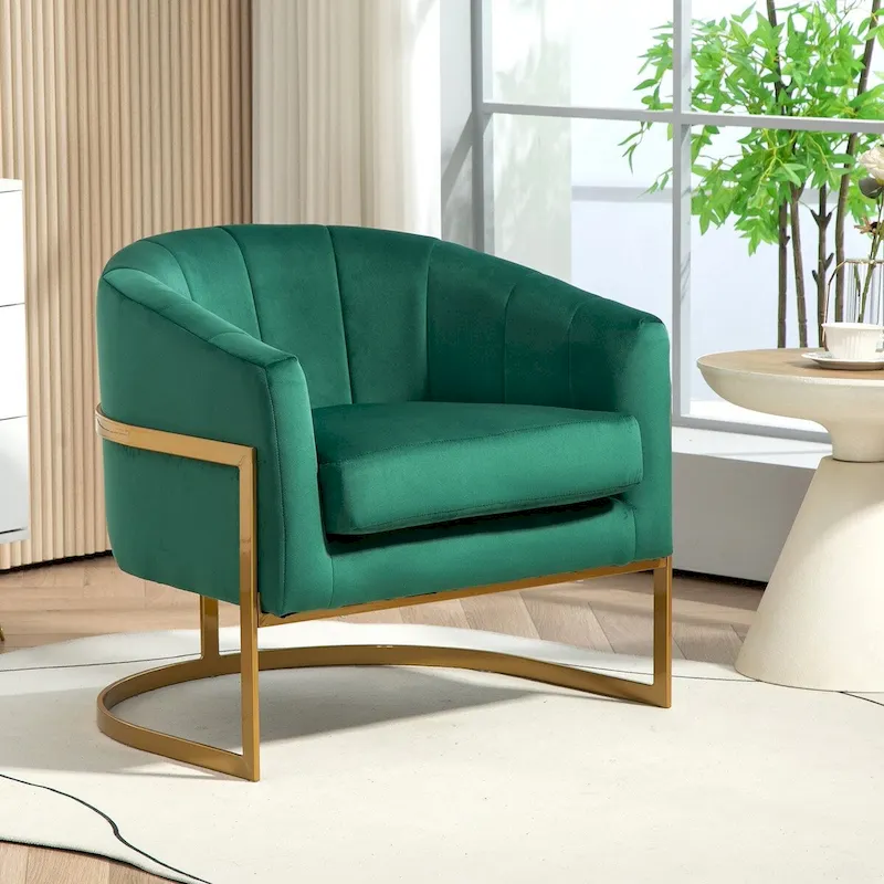 Velvet Accent Armchair with Gold Metal Frame