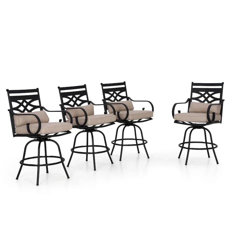 Outdoor Swivel Metal Cushioned Bar Height Patio Chairs Set of 4
