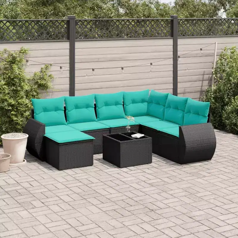 vidaXL 8 Piece Patio Sofa Set with Cushions Black Poly Rattan