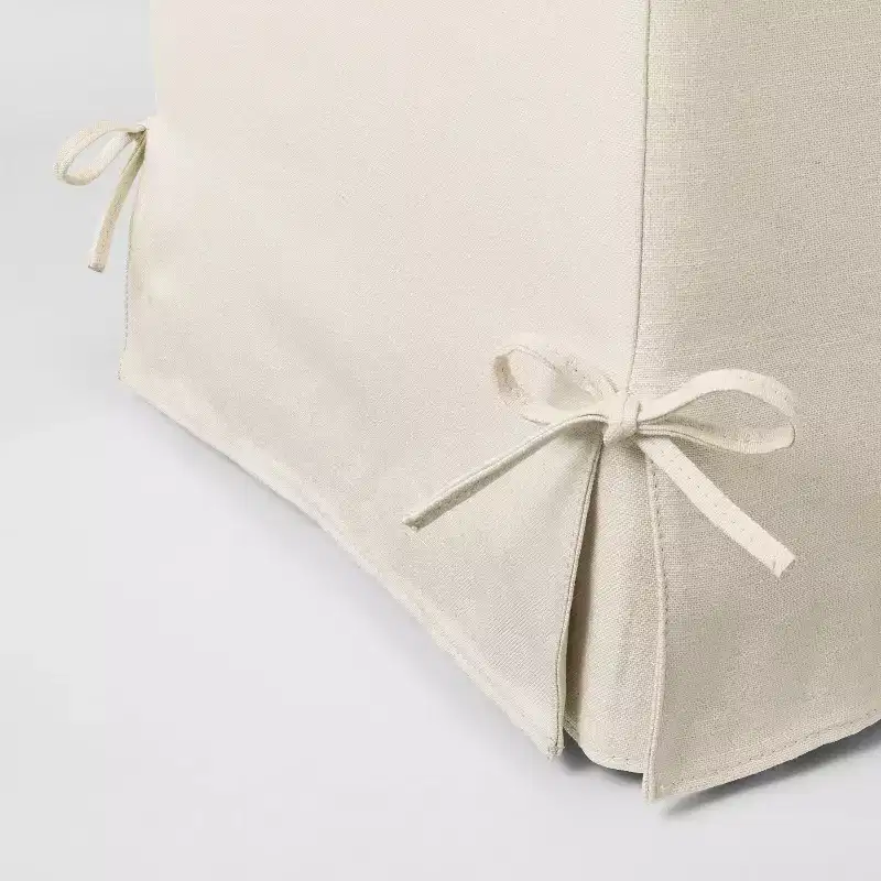 Lynwood Slipcover Cube Ottoman with Tie Details Cream - Threshold™ designed with Studio McGee