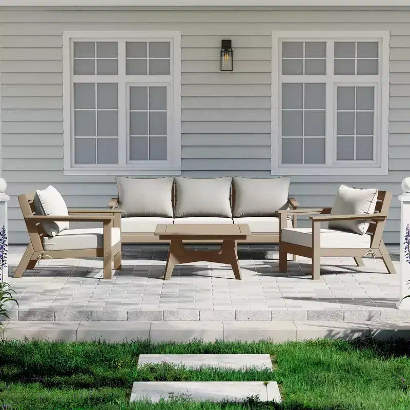 WestinTrends Avalon Outdoor 6-Piece Modular Sectional Patio Furniture Sofa Set, Weathered Wood/White