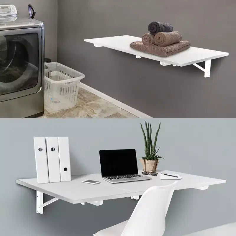 Mount-It! Heavy Duty Drop Down White Table, Wall Mounted Drop Leaf Tables, Collapsible, Folding Workbench for Home Office, Laundry Room, Garage