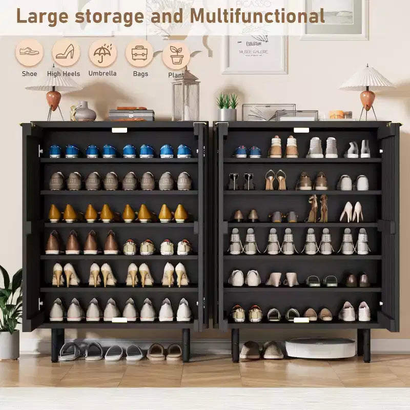 6-Tier Shoe Cabinet with Doors, Wood Shoe Storage Organizer for 24 Pairs, Modern Farmhouse Entryway Hallway Furniture, Hidden Storage Cabine