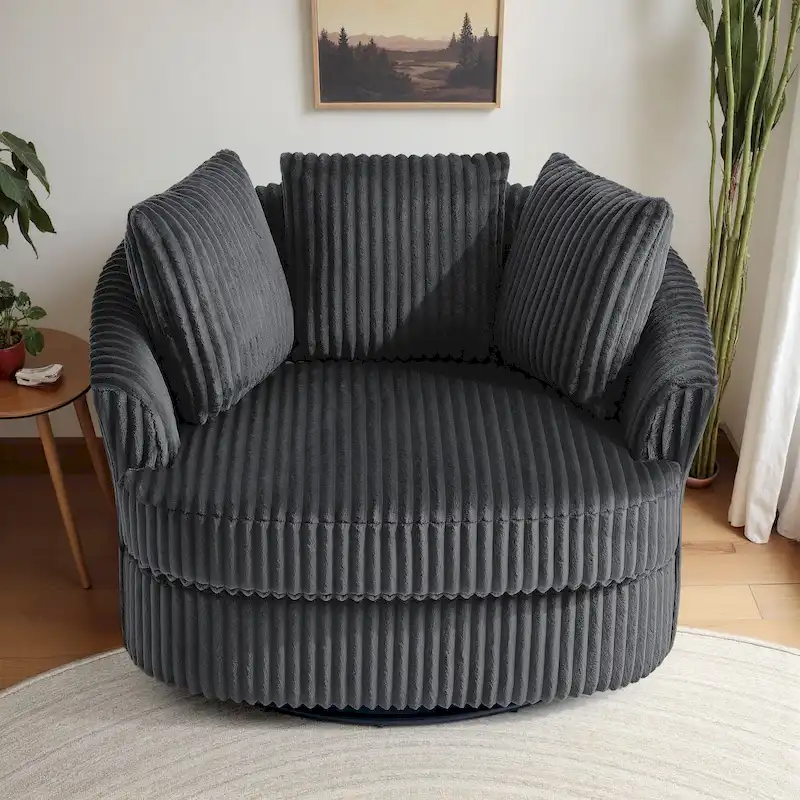 Fauteuil pivotant surdimensionné 43 W en velours côtelé pelucheux avec accoudoirs encastrés