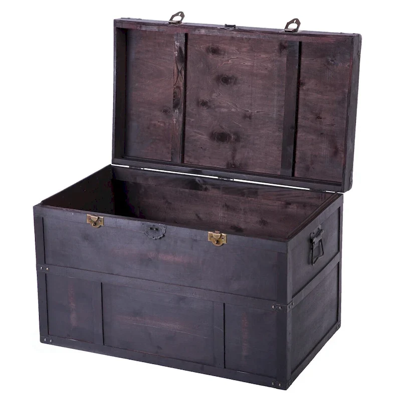 Antique-Style Cedar Wood Storage Chest – Dark Brown, Wood Top, Single-Person Assembly