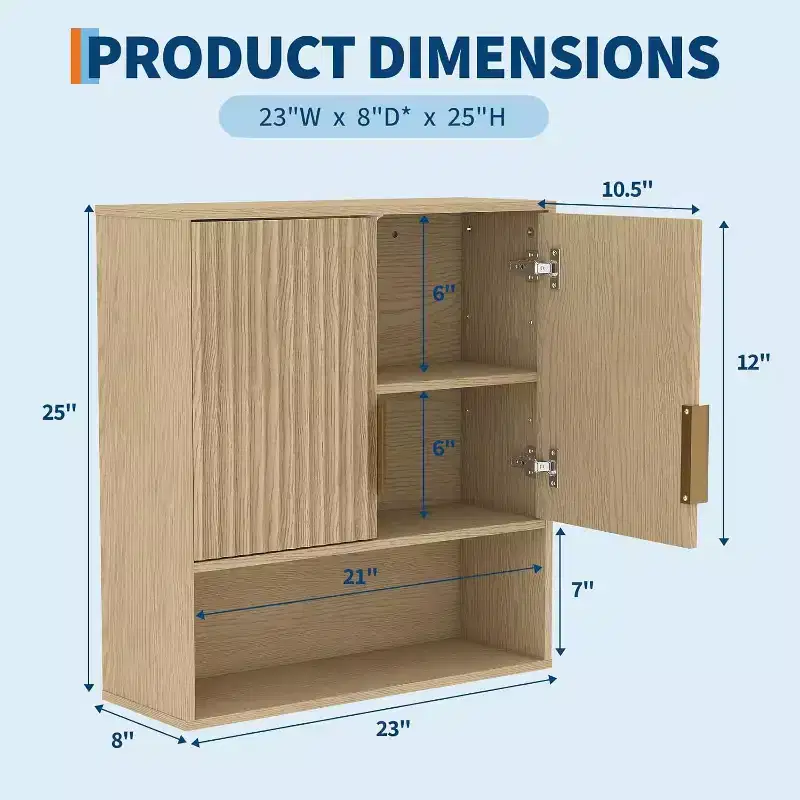 Bathroom Wall Cabinet, 25x23x8 Medicine Cabinet with Adjustable Shelf, Wave-Patterned Door, Storage for Bathroom, Kitchen, Laundry, Entryway